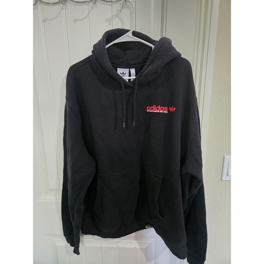 Adidas Originals Men’s 2XL Black Pullover Hoodie Red Trefoil Logo